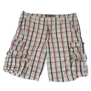 Lee Dungarees Plaid Cargo Shorts Men’s Size 36 Off-White Red Grey